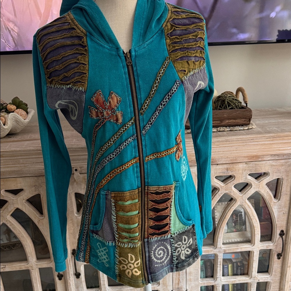 Rising International Teal Patchwork Jacket - image 1